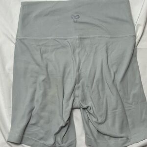 TNA Light Gray High-Waist Bike Shorts with Subtle Logo